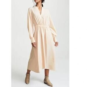 Vince Poet Long Sleeve Midi Dress Cream Sandalwood Size XS